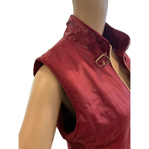 U-Bien Red Sleeveless Zip Puffer High Collar Zipper Pockets Womens Vest Size Med - Picture 4 of 12